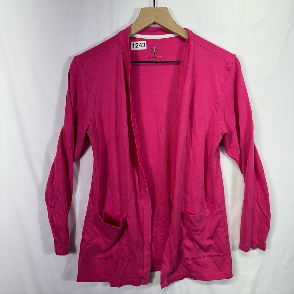 Isaac Mizrahi Live Essentials Pink Open Front Long Sleeve Cardigan Size S